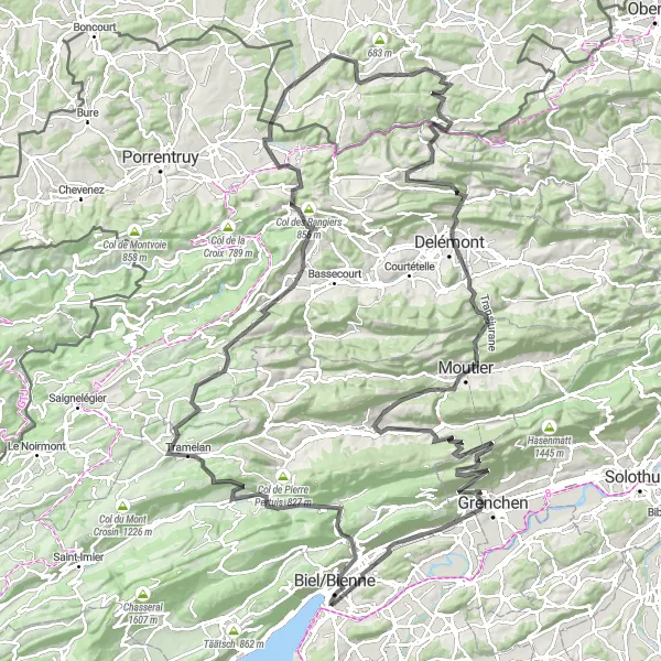 Miniature de la carte de l'inspiration cycliste "Tour de la Franche-Comté" dans la Espace Mittelland, Switzerland. Générée par le planificateur d'itinéraire cycliste Tarmacs.app