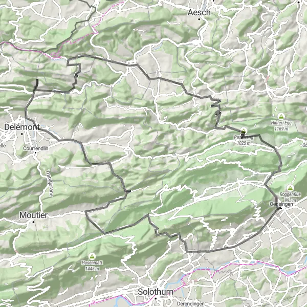 Miniatua del mapa de inspiración ciclista "Ruta de ciclismo de carretera hasta Lehnflue" en Espace Mittelland, Switzerland. Generado por Tarmacs.app planificador de rutas ciclistas