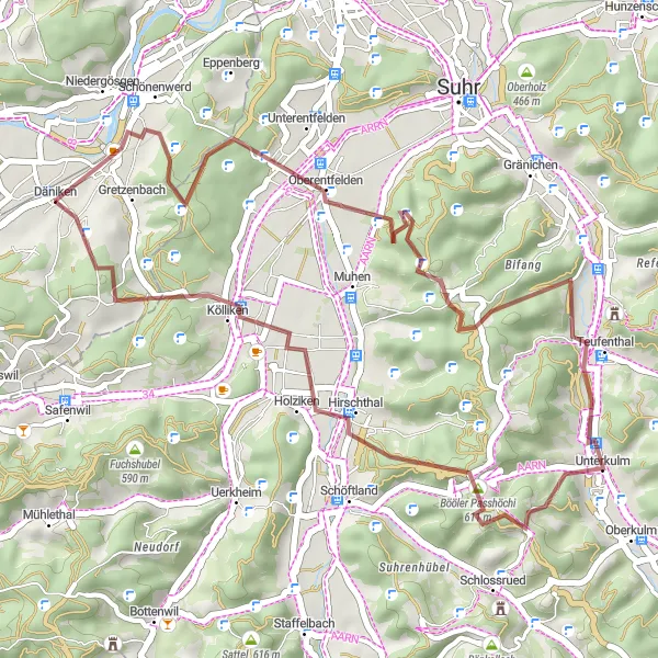Karten-Miniaturansicht der Radinspiration "Graveltour Niedergösgen - Däniken - Niedergösgen" in Espace Mittelland, Switzerland. Erstellt vom Tarmacs.app-Routenplaner für Radtouren