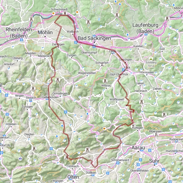 Miniaturní mapa "Gravel cesta kolem Obergösgenu" inspirace pro cyklisty v oblasti Espace Mittelland, Switzerland. Vytvořeno pomocí plánovače tras Tarmacs.app
