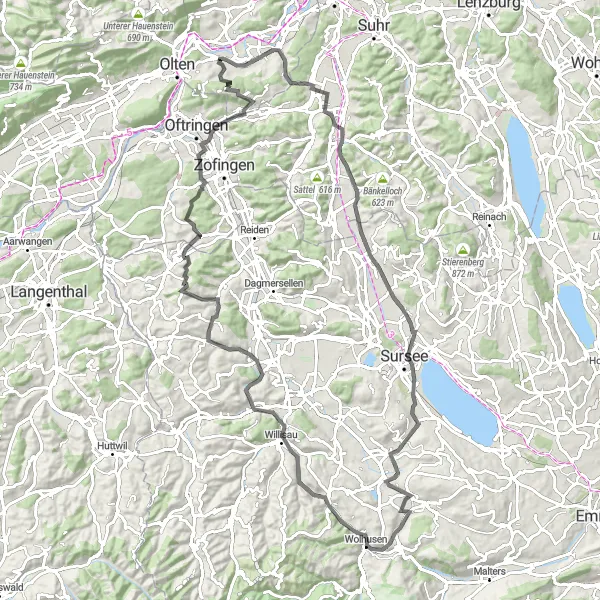 Miniatura mapy "Trasa rowerowa Obergösgen - Espace Mittelland" - trasy rowerowej w Espace Mittelland, Switzerland. Wygenerowane przez planer tras rowerowych Tarmacs.app