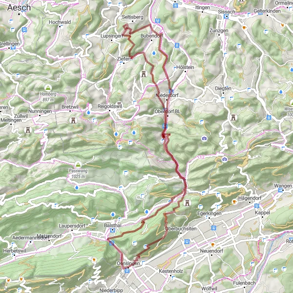Miniatua del mapa de inspiración ciclista "Ruta de Grava por Oensingen" en Espace Mittelland, Switzerland. Generado por Tarmacs.app planificador de rutas ciclistas