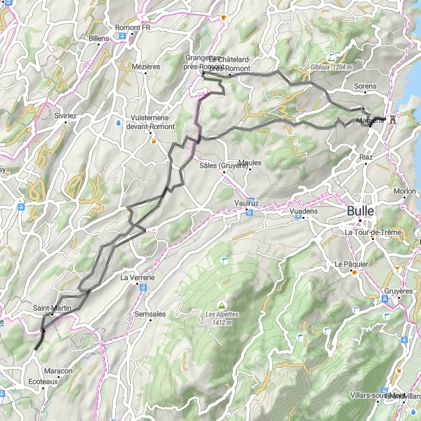 Miniatuurkaart van de fietsinspiratie "Klimtocht richting Romont" in Espace Mittelland, Switzerland. Gemaakt door de Tarmacs.app fietsrouteplanner