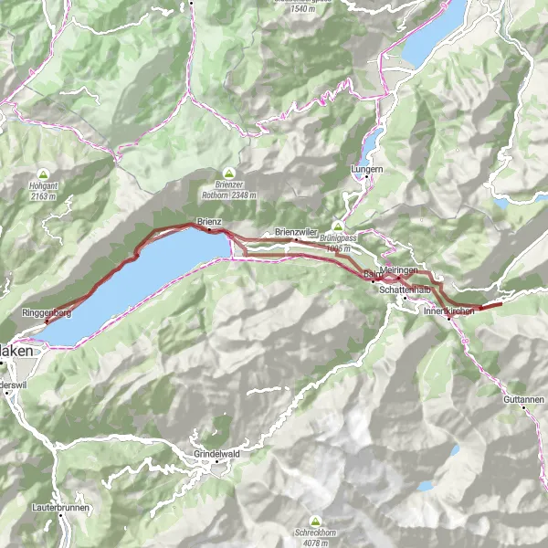 Miniaturní mapa "Okruh kolem Ringgenbergu přes Ruine Schadburg" inspirace pro cyklisty v oblasti Espace Mittelland, Switzerland. Vytvořeno pomocí plánovače tras Tarmacs.app
