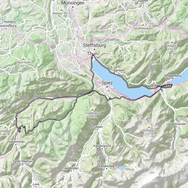 Map miniature of "Interlaken-Ringgenberg Round Trip" cycling inspiration in Espace Mittelland, Switzerland. Generated by Tarmacs.app cycling route planner