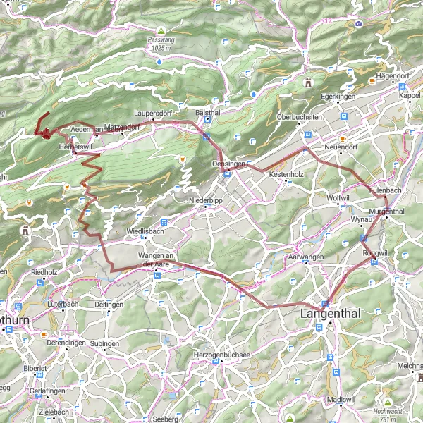 Miniatura della mappa di ispirazione al ciclismo "Scoperta dei tesori nascosti dell'Espace Mittelland" nella regione di Espace Mittelland, Switzerland. Generata da Tarmacs.app, pianificatore di rotte ciclistiche