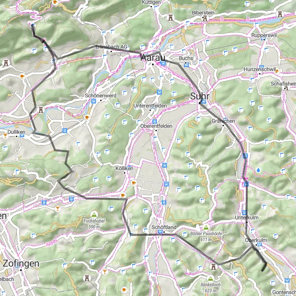 Miniatuurkaart van de fietsinspiratie "Scenic Road Ride naar Aarau en Fuchshubel" in Espace Mittelland, Switzerland. Gemaakt door de Tarmacs.app fietsrouteplanner