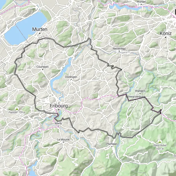 Map miniature of "Schwendelberg Loop" cycling inspiration in Espace Mittelland, Switzerland. Generated by Tarmacs.app cycling route planner