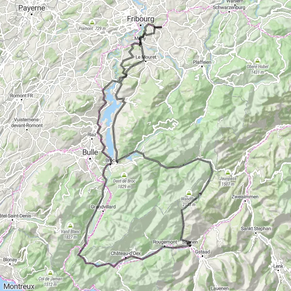 Map miniature of "Gruyère Adventure" cycling inspiration in Espace Mittelland, Switzerland. Generated by Tarmacs.app cycling route planner