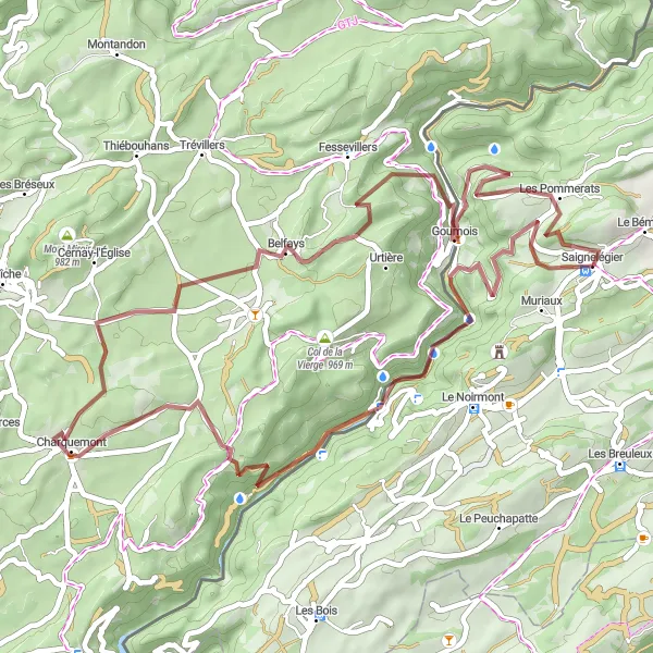 Miniatua del mapa de inspiración ciclista "Ruta Muriaux-Les Pommerats" en Espace Mittelland, Switzerland. Generado por Tarmacs.app planificador de rutas ciclistas
