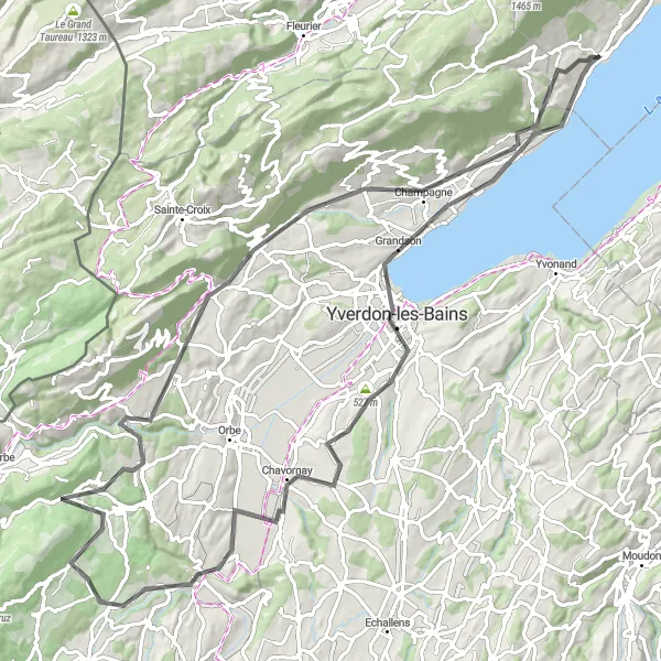 Miniatura della mappa di ispirazione al ciclismo "Giro in bicicletta tra Saint-Aubin-Sauges e Montalchez" nella regione di Espace Mittelland, Switzerland. Generata da Tarmacs.app, pianificatore di rotte ciclistiche