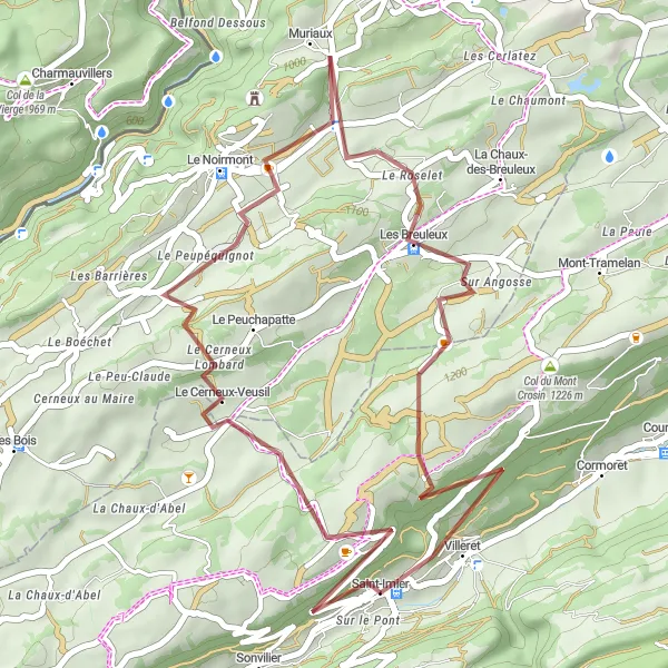 Map miniature of "Jura Gravel Express" cycling inspiration in Espace Mittelland, Switzerland. Generated by Tarmacs.app cycling route planner