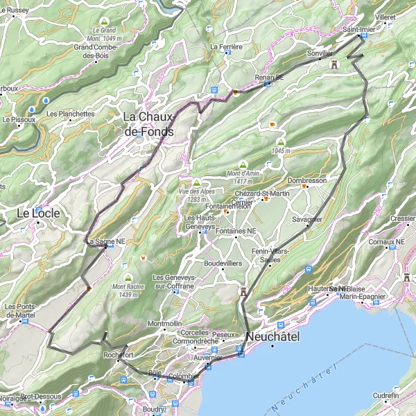 Mapa miniatúra "Tradičný okruh cez Valangin a Renan BE" cyklistická inšpirácia v Espace Mittelland, Switzerland. Vygenerované cyklistickým plánovačom trás Tarmacs.app