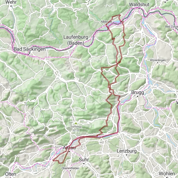 Map miniature of "Schönenwerd to Buchs Gravel Ride" cycling inspiration in Espace Mittelland, Switzerland. Generated by Tarmacs.app cycling route planner