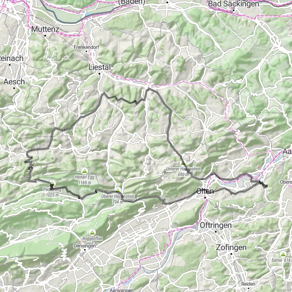 Map miniature of "Passwang Challenge" cycling inspiration in Espace Mittelland, Switzerland. Generated by Tarmacs.app cycling route planner