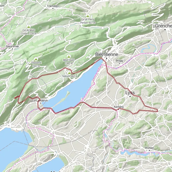 Map miniature of "The Ultimate Gravel Challenge" cycling inspiration in Espace Mittelland, Switzerland. Generated by Tarmacs.app cycling route planner