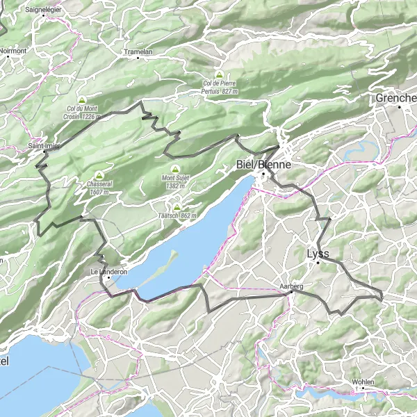 Map miniature of "Lake Biel Road Loop" cycling inspiration in Espace Mittelland, Switzerland. Generated by Tarmacs.app cycling route planner