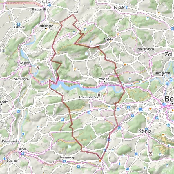 Miniaturní mapa "Seedorf Gravel Adventure" inspirace pro cyklisty v oblasti Espace Mittelland, Switzerland. Vytvořeno pomocí plánovače tras Tarmacs.app