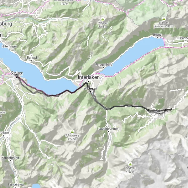 Karten-Miniaturansicht der Radinspiration "Road Bike Tour von Spiez nach Grindelwald" in Espace Mittelland, Switzerland. Erstellt vom Tarmacs.app-Routenplaner für Radtouren