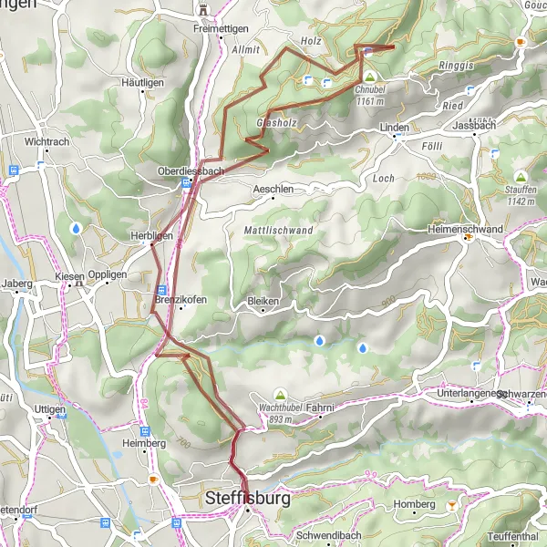 Miniatura mapy "Trasa Aeschlen-Oberdiessbach" - trasy rowerowej w Espace Mittelland, Switzerland. Wygenerowane przez planer tras rowerowych Tarmacs.app