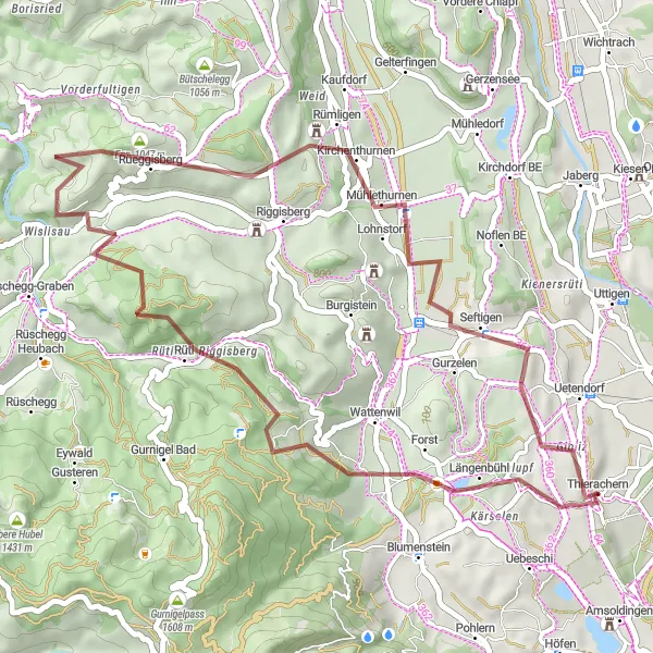 Karttaminiaatyyri "Rüti ja Gibelegg kierros" pyöräilyinspiraatiosta alueella Espace Mittelland, Switzerland. Luotu Tarmacs.app pyöräilyreittisuunnittelijalla