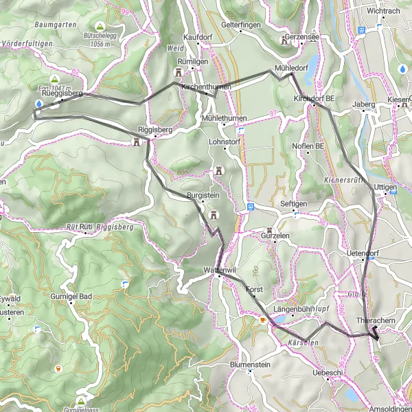 Miniatuurkaart van de fietsinspiratie "Wattenwil and Beyond Road Cycling Route" in Espace Mittelland, Switzerland. Gemaakt door de Tarmacs.app fietsrouteplanner