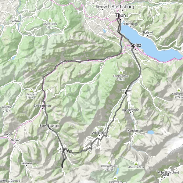 Zemljevid v pomanjšavi "Krošnja srčkana pokrajina Thuna" kolesarske inspiracije v Espace Mittelland, Switzerland. Generirano z načrtovalcem kolesarskih poti Tarmacs.app