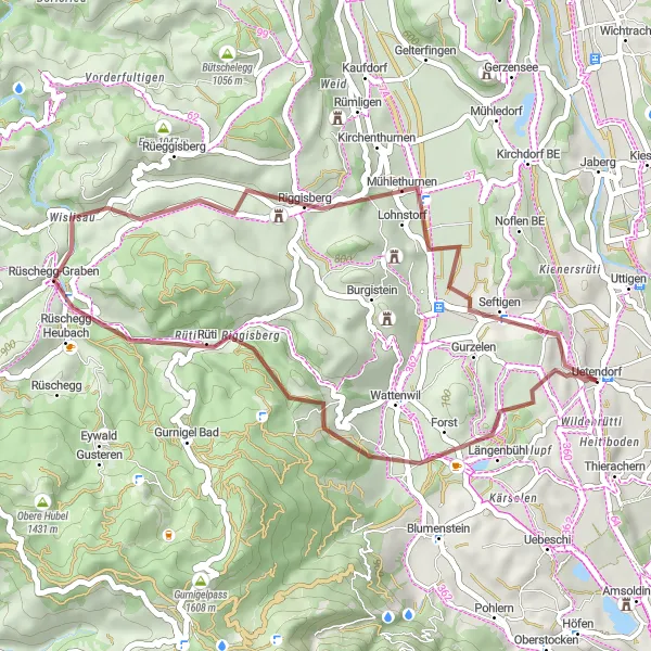 Karten-Miniaturansicht der Radinspiration "Idyllische Landschaft um Gurzelen Gravel Tour" in Espace Mittelland, Switzerland. Erstellt vom Tarmacs.app-Routenplaner für Radtouren