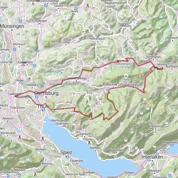 Miniaturekort af cykelinspirationen "Steffisburg til Thun" i Espace Mittelland, Switzerland. Genereret af Tarmacs.app cykelruteplanlægger