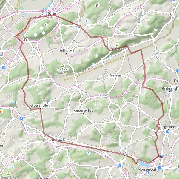 Map miniature of "Münchenbuchsee to Etzelkofen Gravel Route" cycling inspiration in Espace Mittelland, Switzerland. Generated by Tarmacs.app cycling route planner