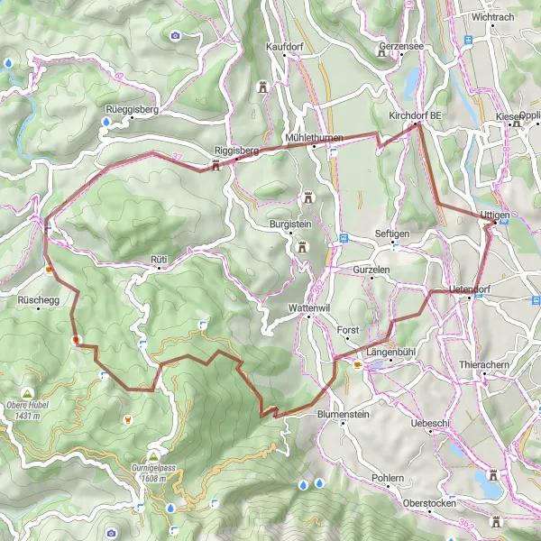 Miniaturekort af cykelinspirationen "Naturskøn Rygte til Kloster Rüeggisberg" i Espace Mittelland, Switzerland. Genereret af Tarmacs.app cykelruteplanlægger