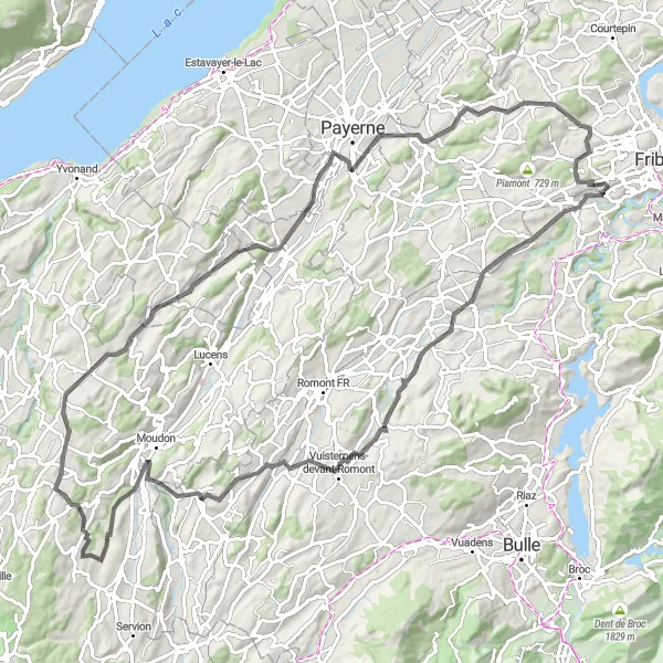 Miniatua del mapa de inspiración ciclista "Ruta en Carretera a Grolley" en Espace Mittelland, Switzerland. Generado por Tarmacs.app planificador de rutas ciclistas