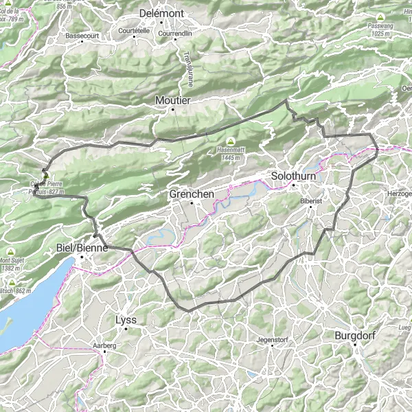 Kartminiatyr av "Kriegstetten til Balmfluechöpfli" sykkelinspirasjon i Espace Mittelland, Switzerland. Generert av Tarmacs.app sykkelrutoplanlegger