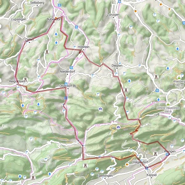 Miniaturekort af cykelinspirationen "Naturen og Kulturhistorien langs Hauensteinrute" i Espace Mittelland, Switzerland. Genereret af Tarmacs.app cykelruteplanlægger