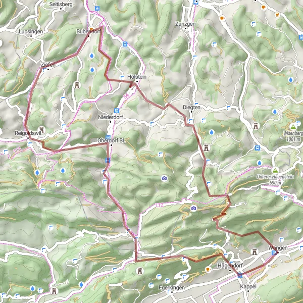 Zemljevid v pomanjšavi "Pustolovščina skozi Hägendorf in Rifenstein" kolesarske inspiracije v Espace Mittelland, Switzerland. Generirano z načrtovalcem kolesarskih poti Tarmacs.app