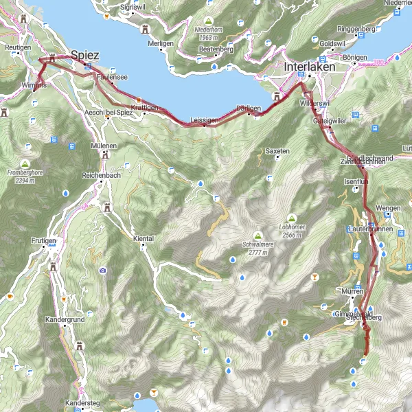 Miniatuurkaart van de fietsinspiratie "Gravelavontuur rond Spiez" in Espace Mittelland, Switzerland. Gemaakt door de Tarmacs.app fietsrouteplanner