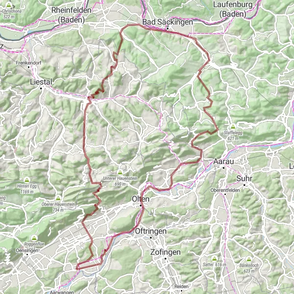 Miniature de la carte de l'inspiration cycliste "Les Collines du Jura" dans la Espace Mittelland, Switzerland. Générée par le planificateur d'itinéraire cycliste Tarmacs.app