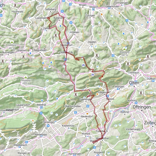 Kartminiatyr av "Grusvägscykling från Murgenthal till Wynau" cykelinspiration i Espace Mittelland, Switzerland. Genererad av Tarmacs.app cykelruttplanerare