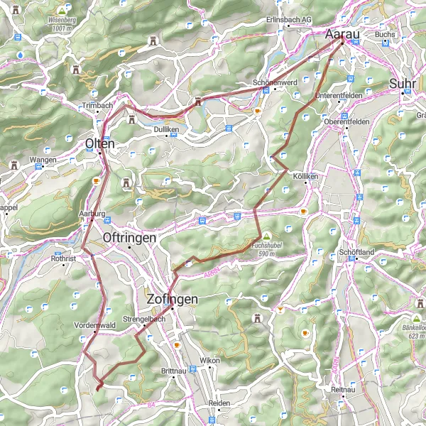 Miniatua del mapa de inspiración ciclista "Ruta de ciclismo de grava por hermosos paisajes suizos" en Nordwestschweiz, Switzerland. Generado por Tarmacs.app planificador de rutas ciclistas