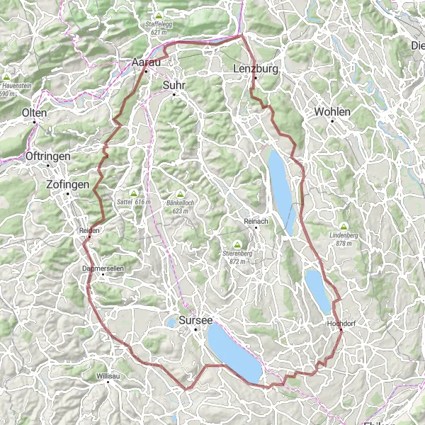 Karten-Miniaturansicht der Radinspiration "Abenteuerliche Tour durch die Landschaft" in Nordwestschweiz, Switzerland. Erstellt vom Tarmacs.app-Routenplaner für Radtouren