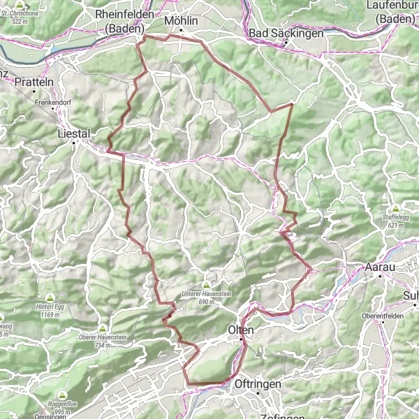 Miniatura mapy "Trasa wokół Aarburga przez Zeiningen i Känzeli" - trasy rowerowej w Nordwestschweiz, Switzerland. Wygenerowane przez planer tras rowerowych Tarmacs.app