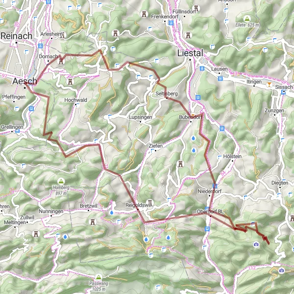 Miniaturní mapa "Gravelová cesta kolem Dornachu" inspirace pro cyklisty v oblasti Nordwestschweiz, Switzerland. Vytvořeno pomocí plánovače tras Tarmacs.app