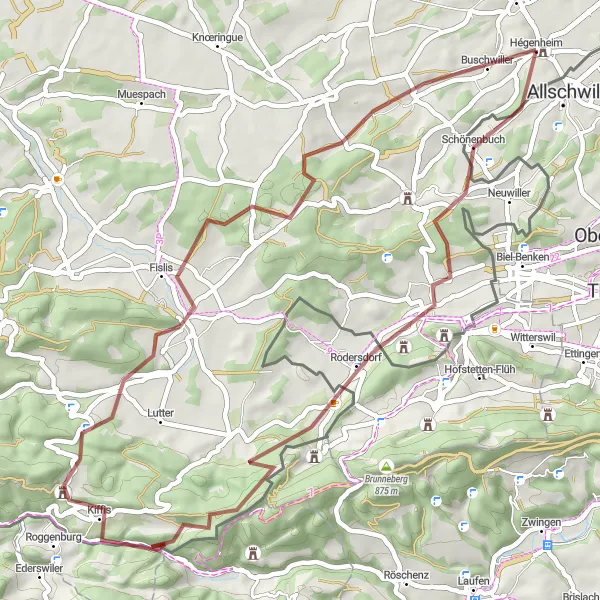 Map miniature of "Breathtaking Gravel Ride through the Alsatian Villages" cycling inspiration in Nordwestschweiz, Switzerland. Generated by Tarmacs.app cycling route planner