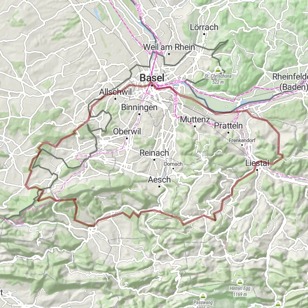 Miniaturekort af cykelinspirationen "Grusvejscykeltur til Augst" i Nordwestschweiz, Switzerland. Genereret af Tarmacs.app cykelruteplanlægger