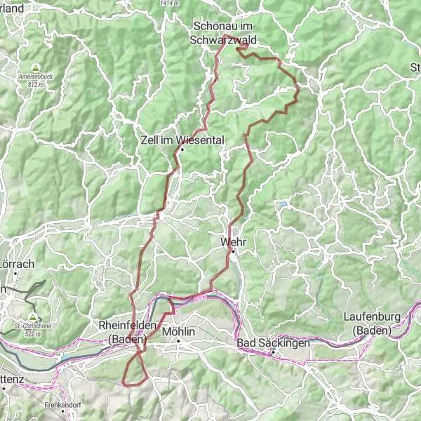 Kartminiatyr av "Naturupplevelser längs Rhen" cykelinspiration i Nordwestschweiz, Switzerland. Genererad av Tarmacs.app cykelruttplanerare