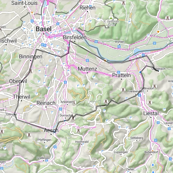 Karttaminiaatyyri "Countryside Charm Ride" pyöräilyinspiraatiosta alueella Nordwestschweiz, Switzerland. Luotu Tarmacs.app pyöräilyreittisuunnittelijalla