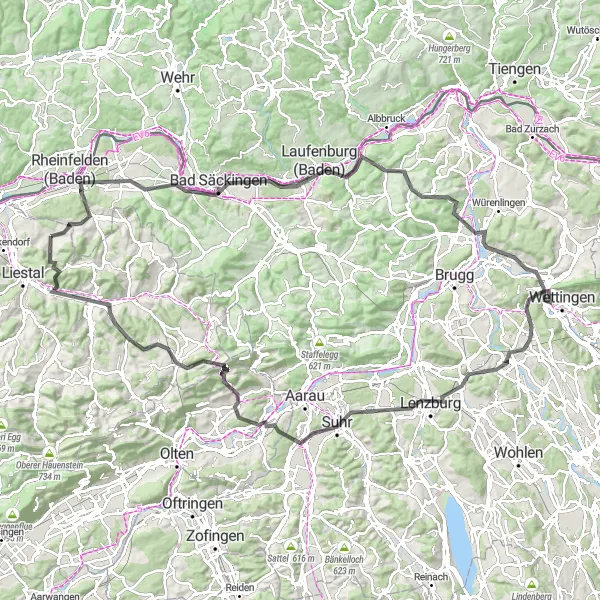 Miniatura della mappa di ispirazione al ciclismo "Rotta ciclabile panoramica" nella regione di Nordwestschweiz, Switzerland. Generata da Tarmacs.app, pianificatore di rotte ciclistiche