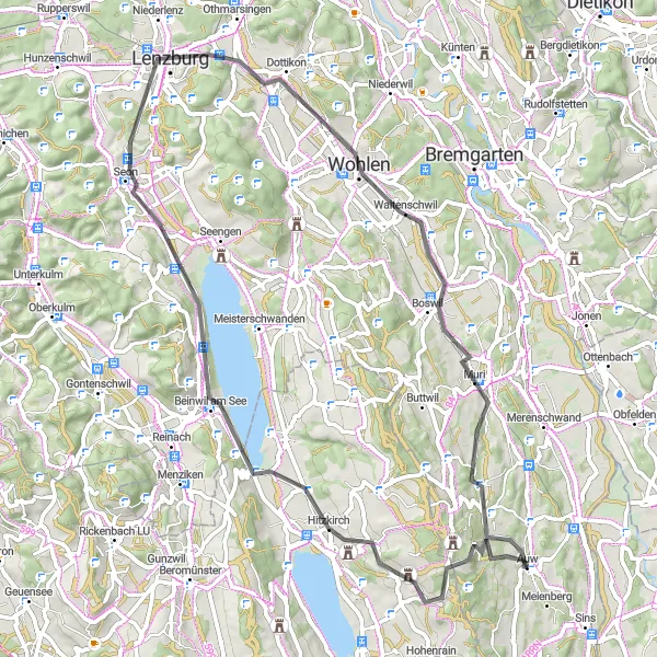 Miniatua del mapa de inspiración ciclista "Ruta Escénica desde Auw" en Nordwestschweiz, Switzerland. Generado por Tarmacs.app planificador de rutas ciclistas