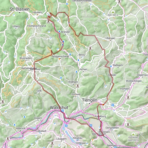 Kartminiatyr av "Äventyrlig grusrunda: Koblenz till Hörndli" cykelinspiration i Nordwestschweiz, Switzerland. Genererad av Tarmacs.app cykelruttplanerare