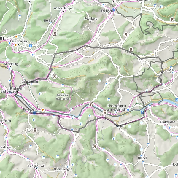 Kartminiatyr av "Küssaburg - Belchen Loop" sykkelinspirasjon i Nordwestschweiz, Switzerland. Generert av Tarmacs.app sykkelrutoplanlegger